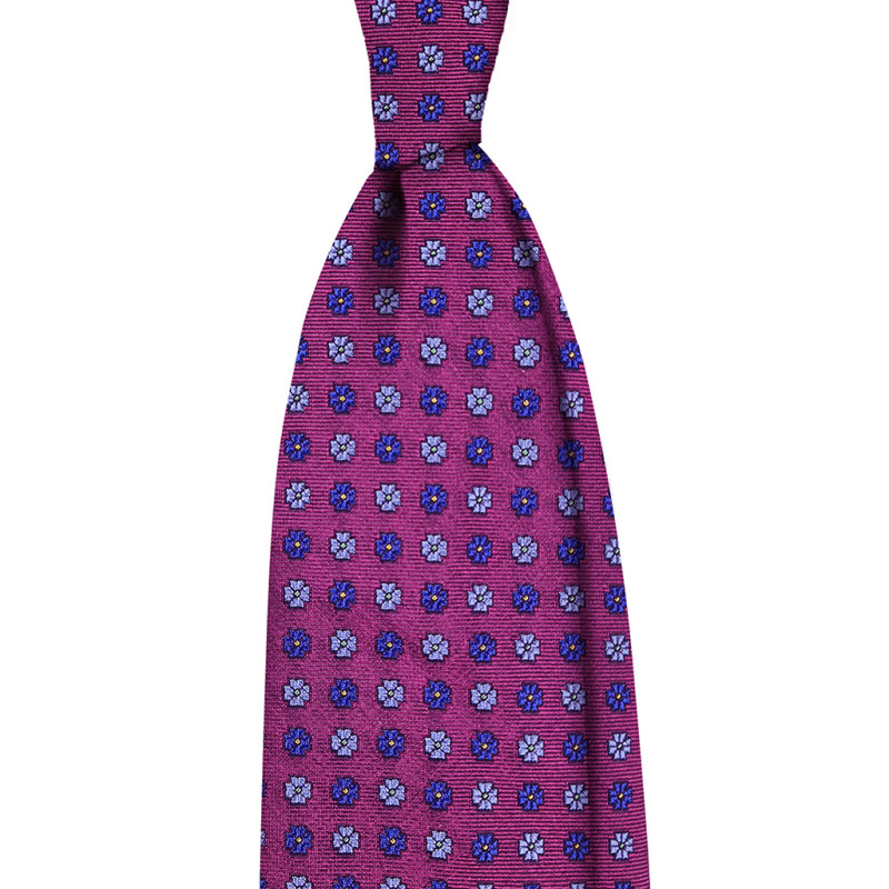 Flowers 7 folds jacquard tie - magenta