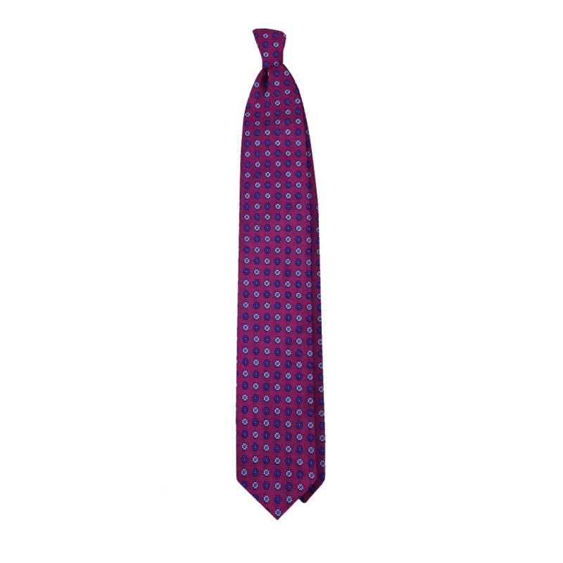 Flowers 7 folds jacquard tie - magenta