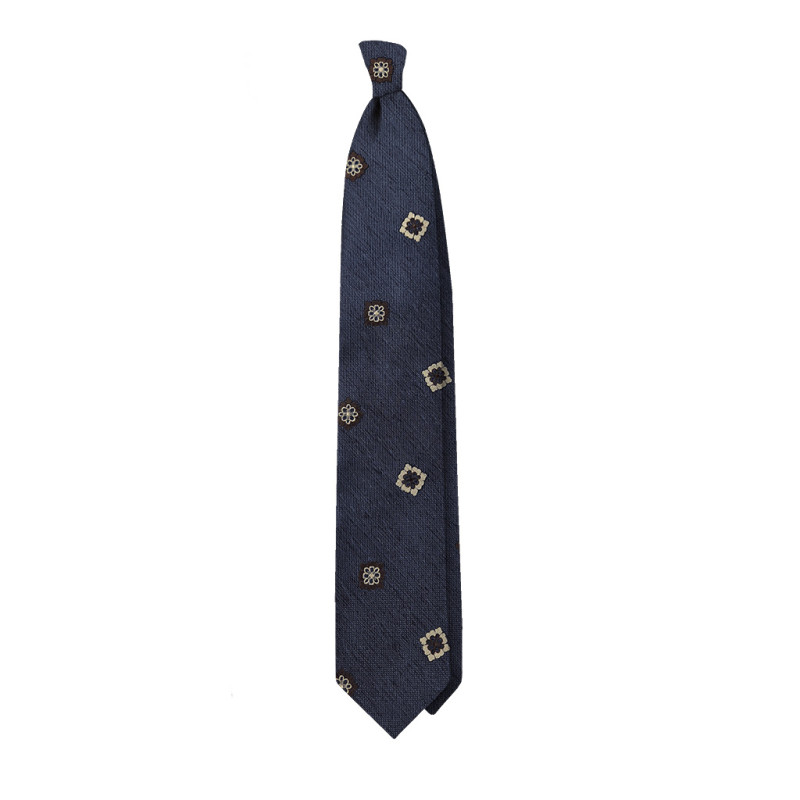 Medallion silk jacquard 3 folds tie -...