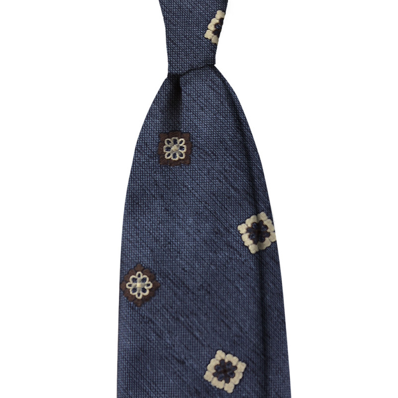 Medallion silk jacquard 3 folds tie -...