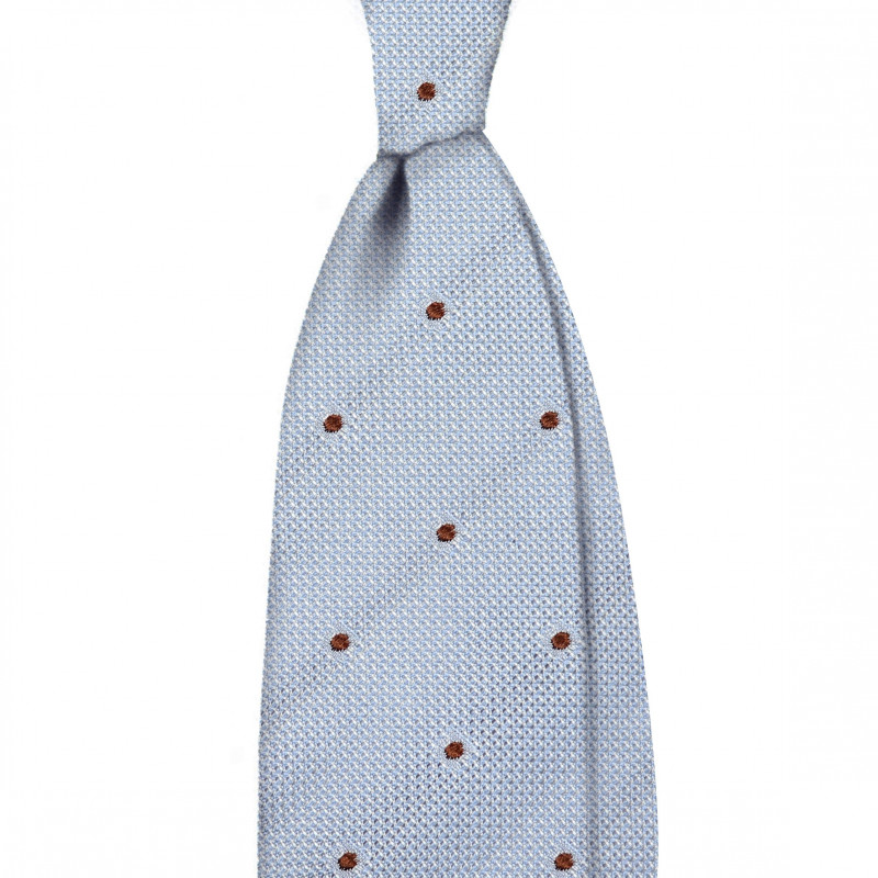 Light blue grenadine with brown polka dots