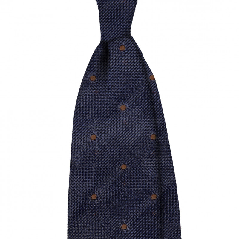 Navy grenadine with brown polka dots