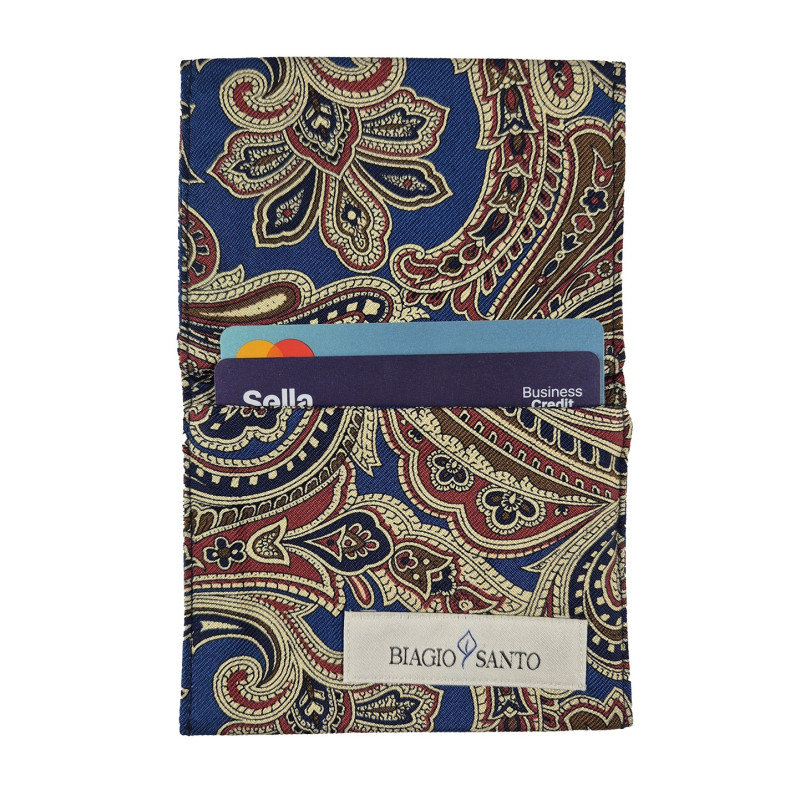 Silk paisley folding card holder - blue