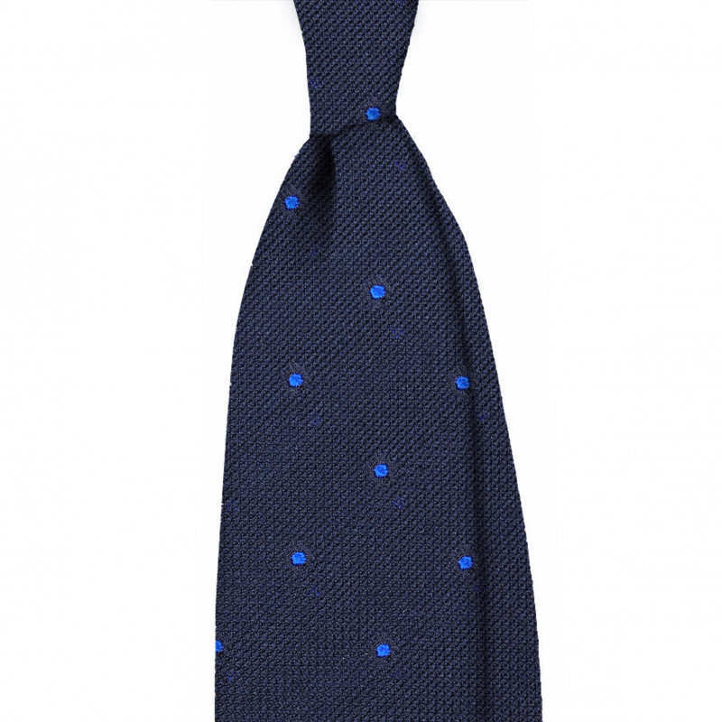 Navy grenadine with royal polka dots