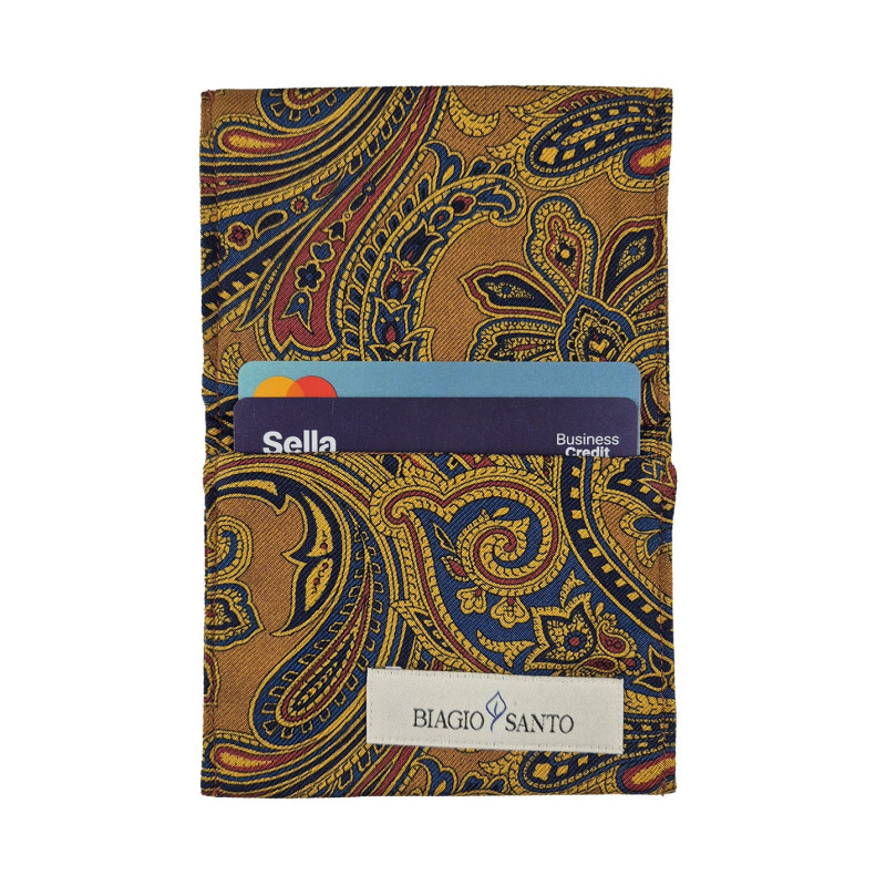 Silk paisley folding card holder - gold