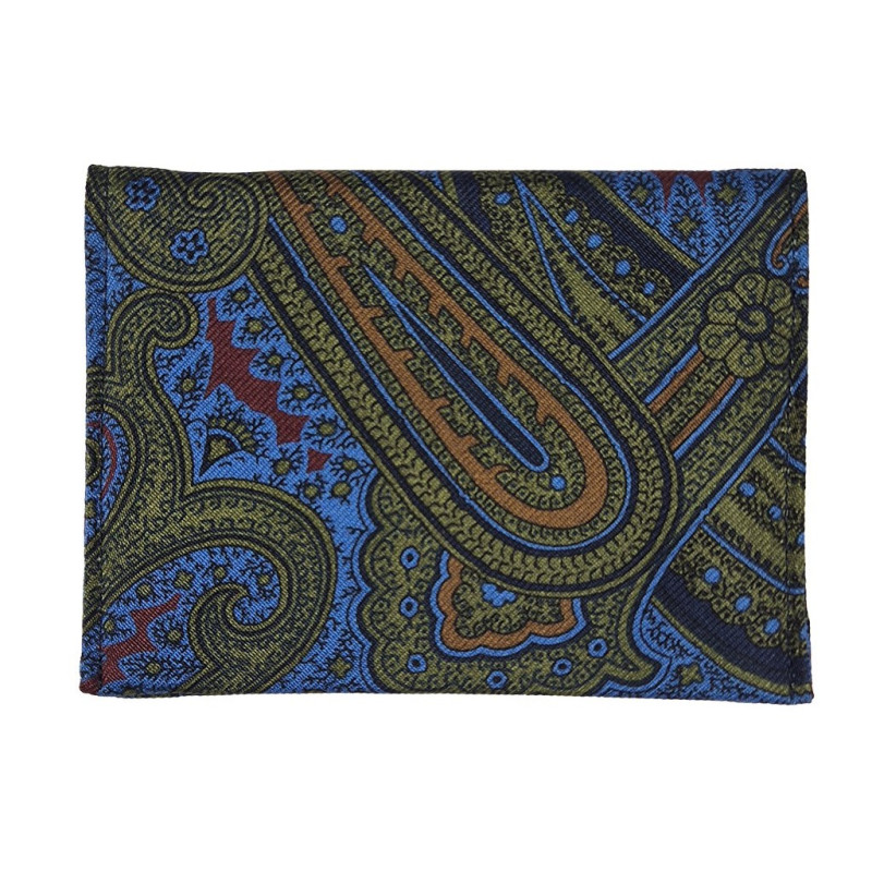 Silk paisley folding card holder - green