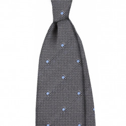 Grey grenadine with light blue polka dots