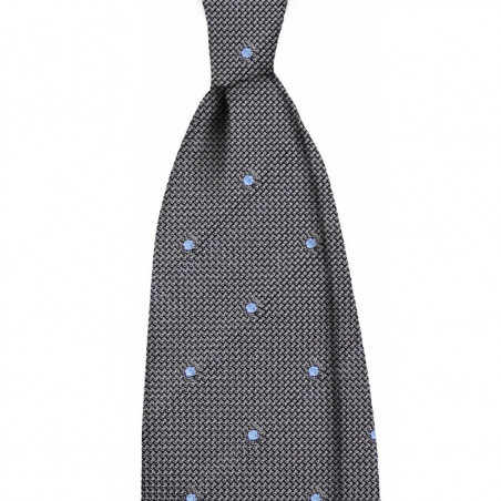 Grey grenadine with light blue polka dots