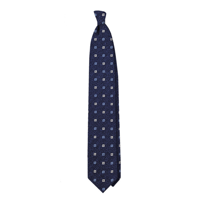 Micro floral pattern 3 folds tie - blue