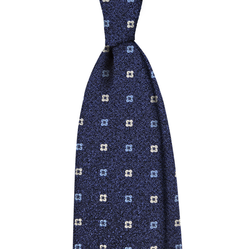 Micro floral pattern 3 folds tie - blue