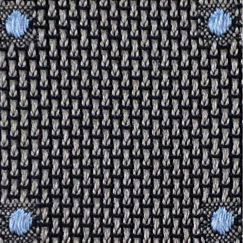 Grey grenadine with light blue polka dots