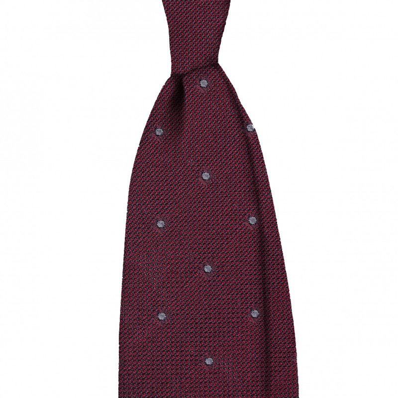 Burgundy grenadine with grey polka dots