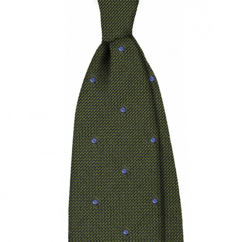 Olive grenadine with light blue polka dots