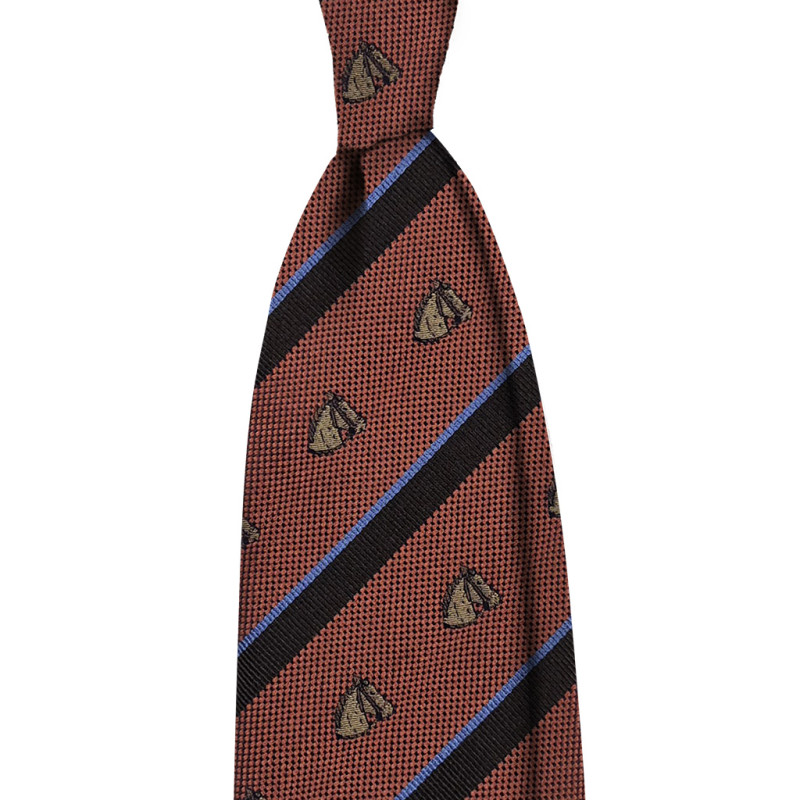 Horse motif 3 folds unlined tie - rust