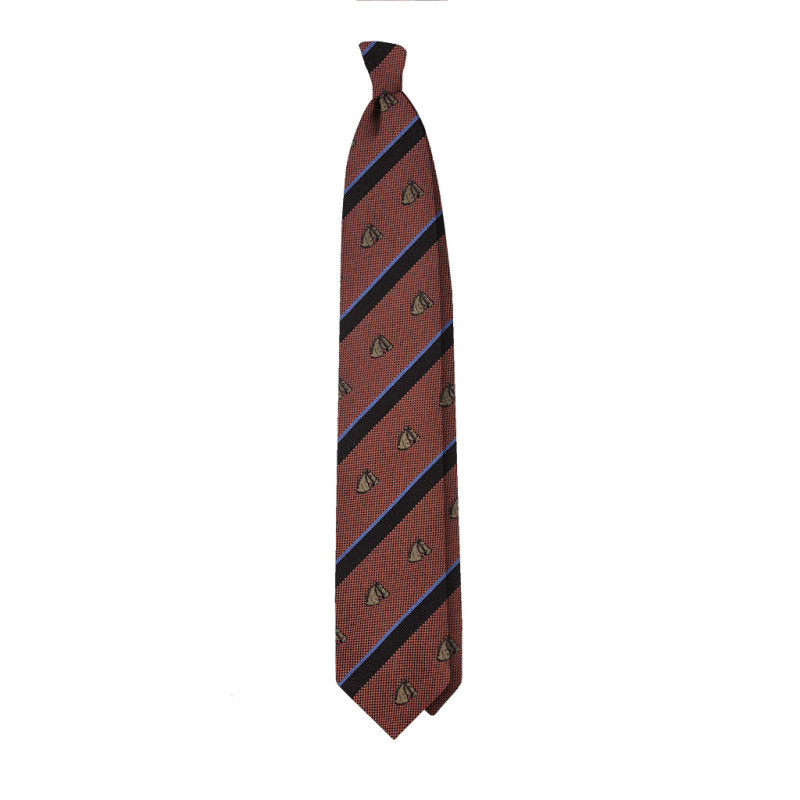 Horse motif 3 folds unlined tie - rust