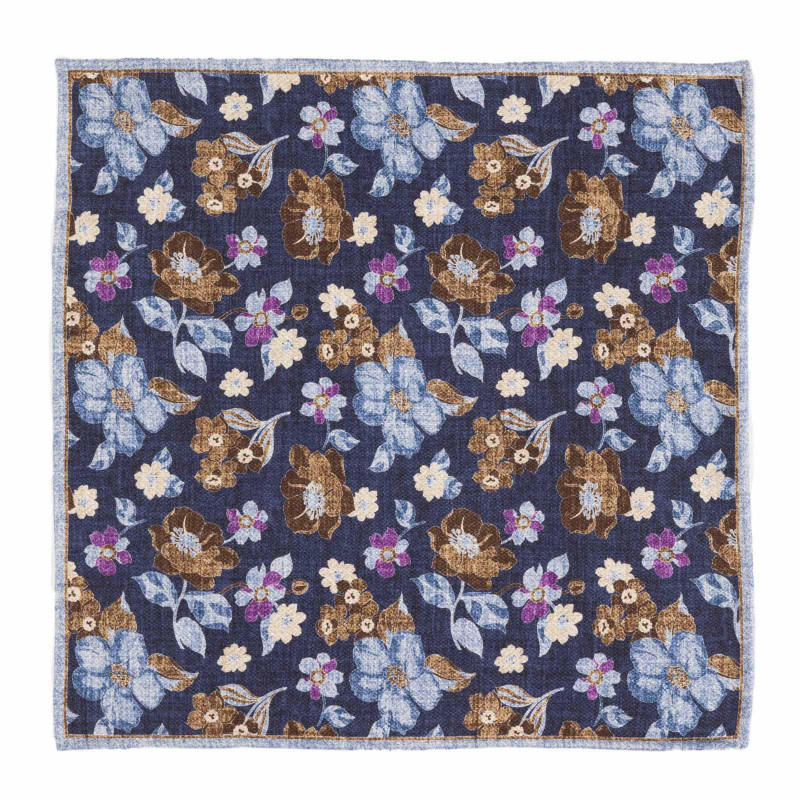 Floreal motif silk double face pocket...