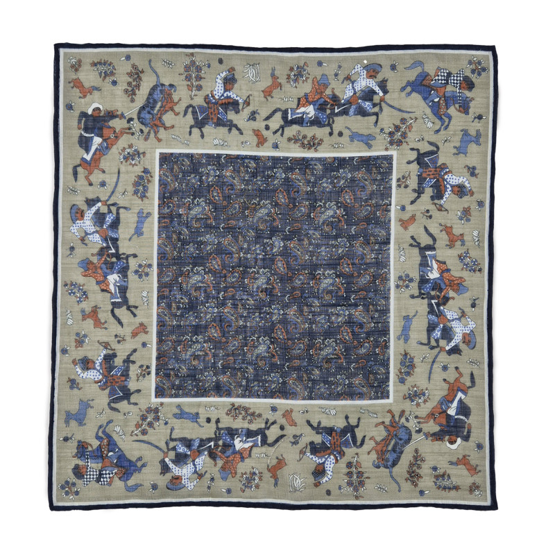 Hunting motif linen/cotton pocket...