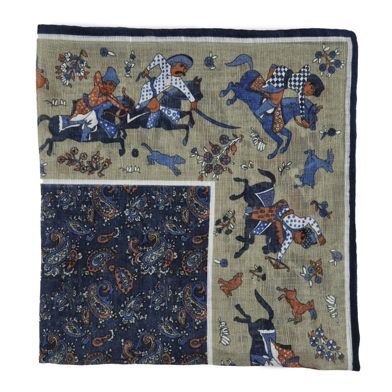 Pochette lino/cotone motivo caccia -...