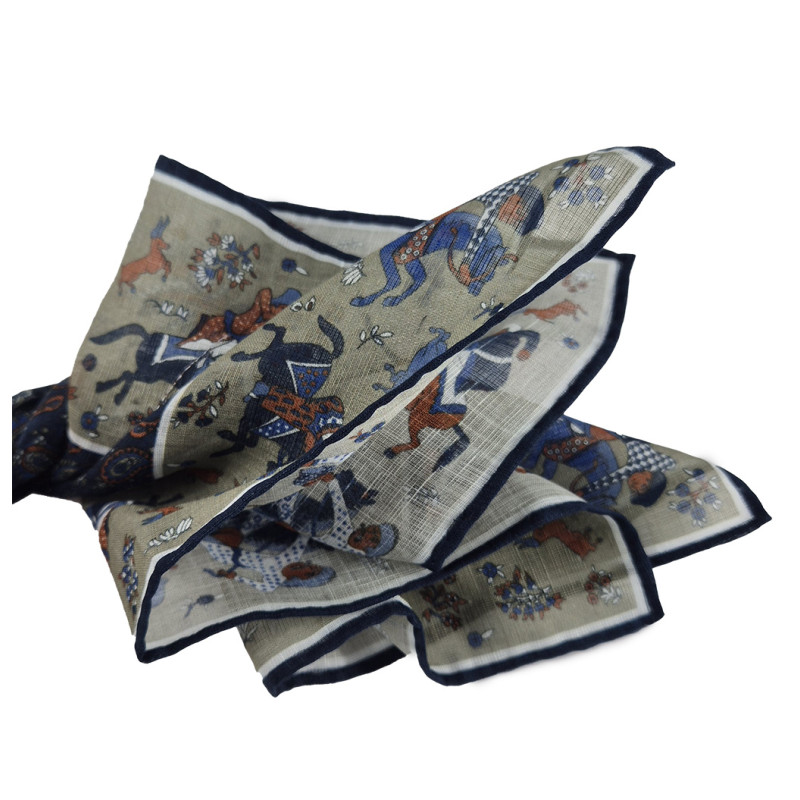 Hunting motif linen/cotton pocket...
