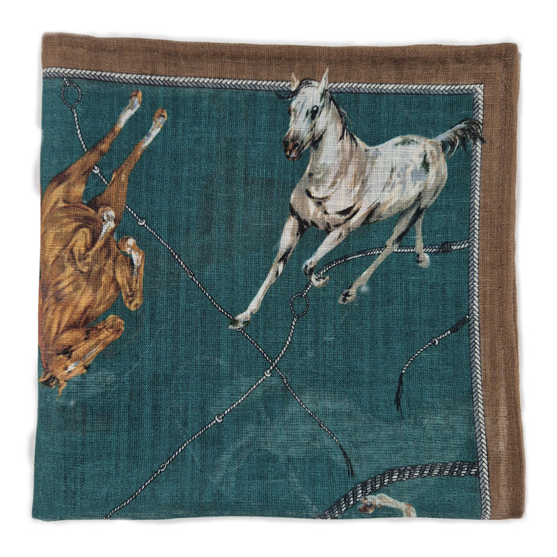 Pochette lino/cotone con cavalli - verde