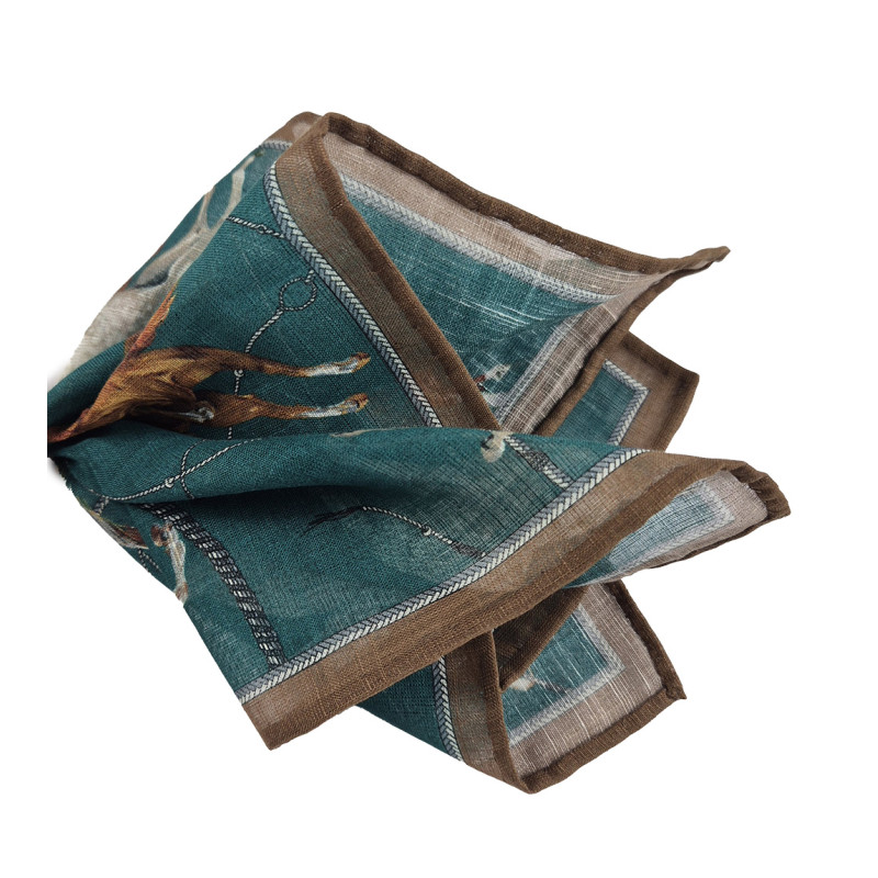 Pochette lino/cotone con cavalli - verde