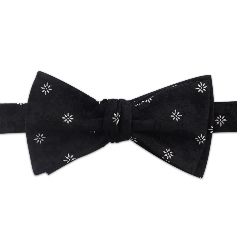 Black flower self bow tie