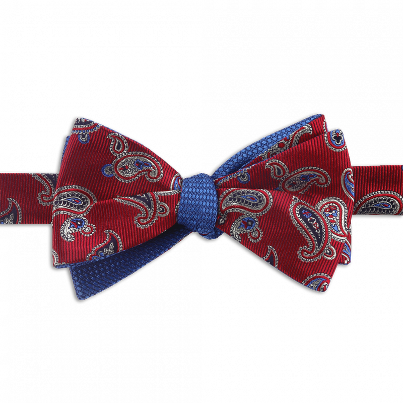 Blue and Red double face self Bow tie