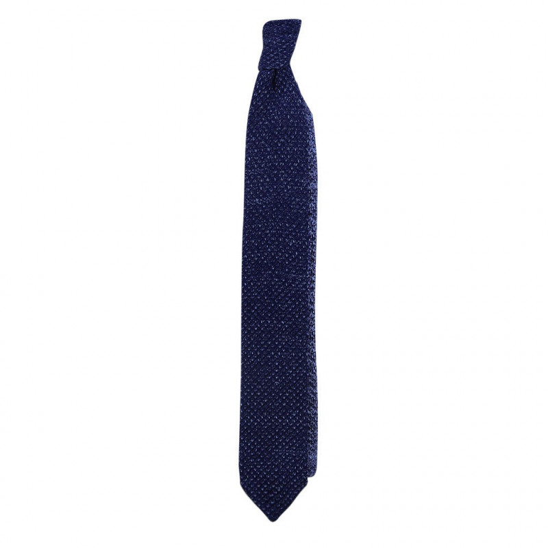 Cravatta a maglia blu melange a punta