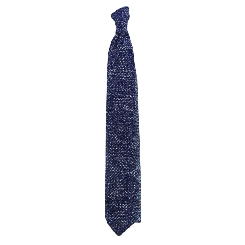 Cravatta a maglia azzurro melange a punta