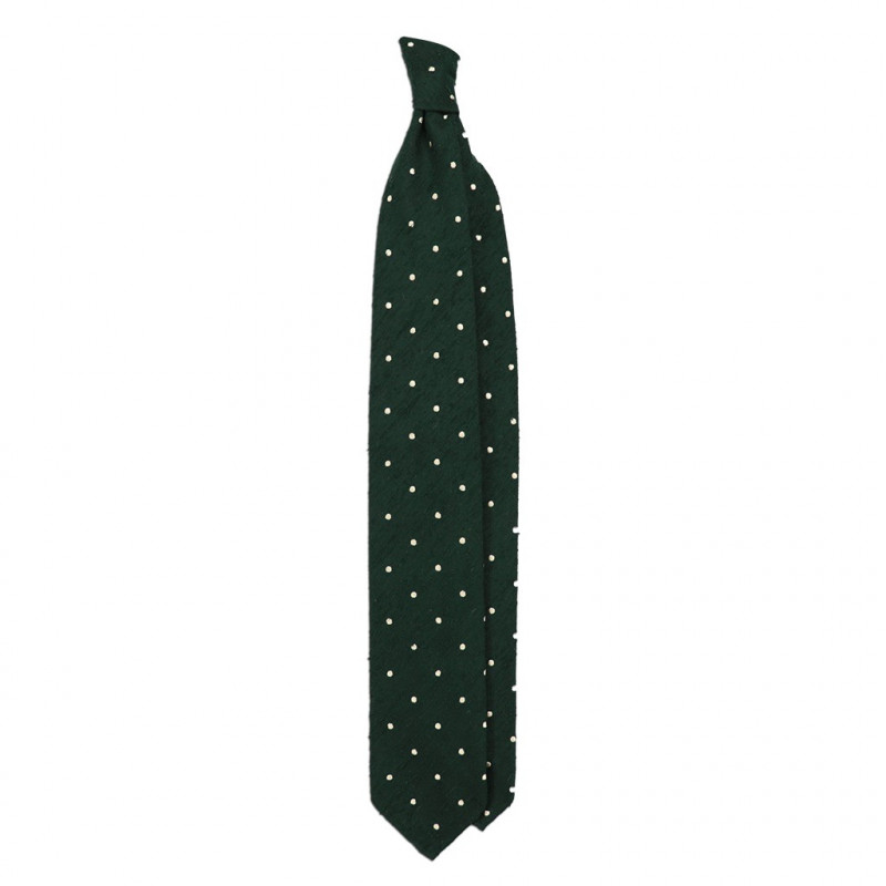 Shantung Dark Green polka dots