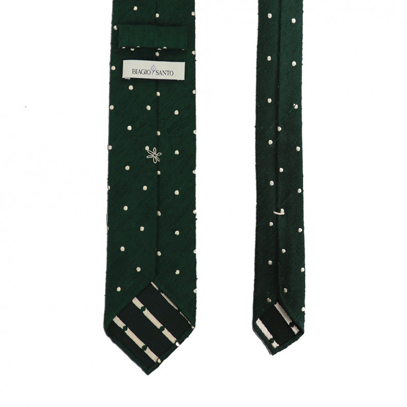 Shantung Dark Green polka dots