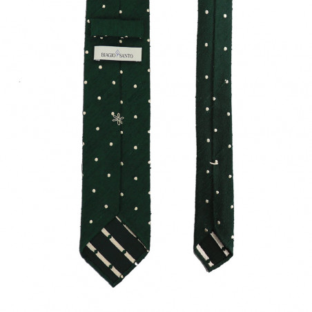 Shantung Dark Green polka dots
