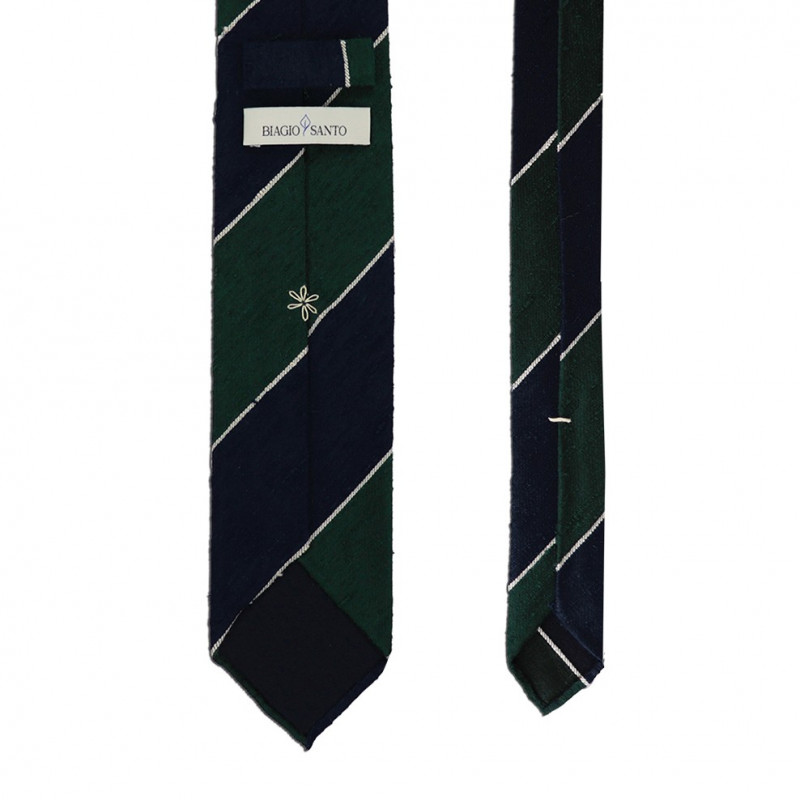 Shantung Navy Dark Green Block Stripes