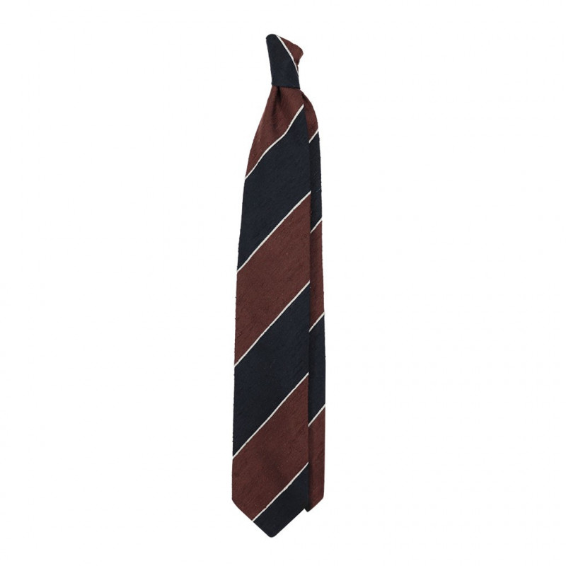 Shantung Navy Brown Block Stripes