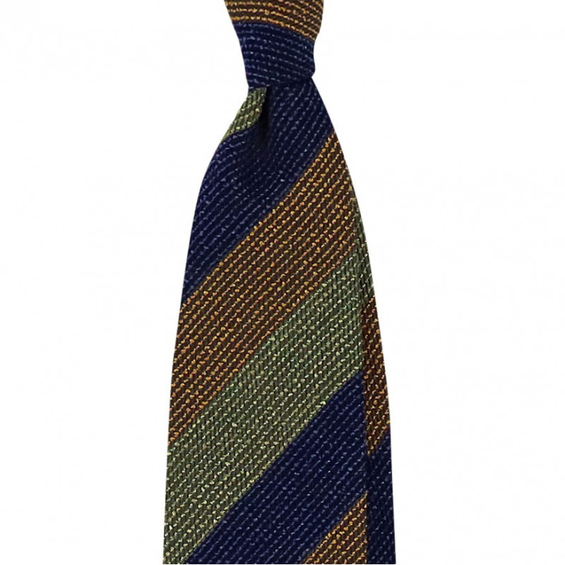 Olive green, navy and rust jacquard stripes