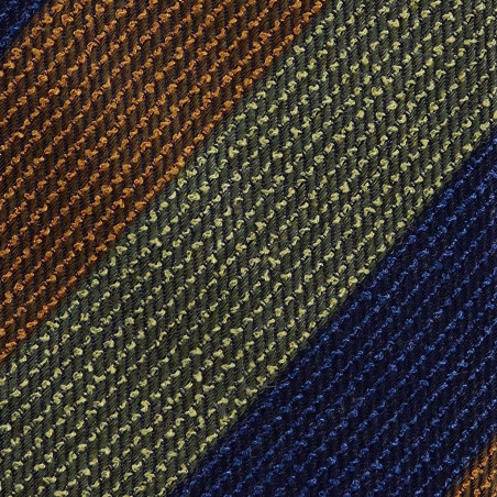 Olive green, navy and rust jacquard stripes