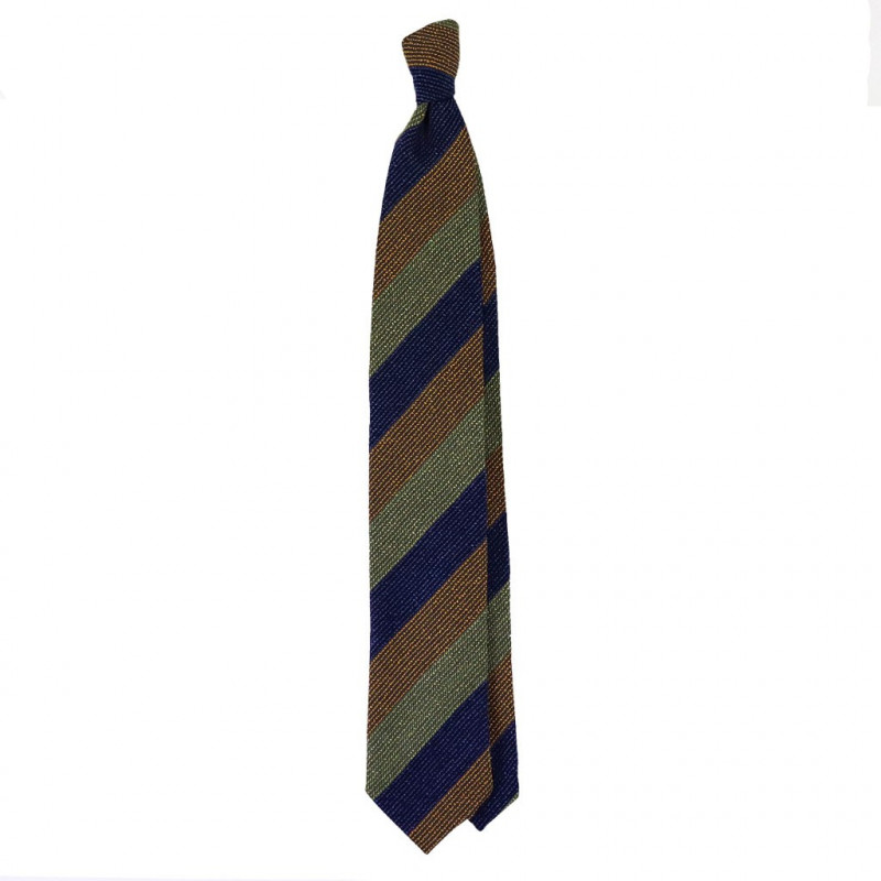 Olive green, navy and rust jacquard stripes