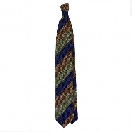 Olive green, navy and rust jacquard stripes