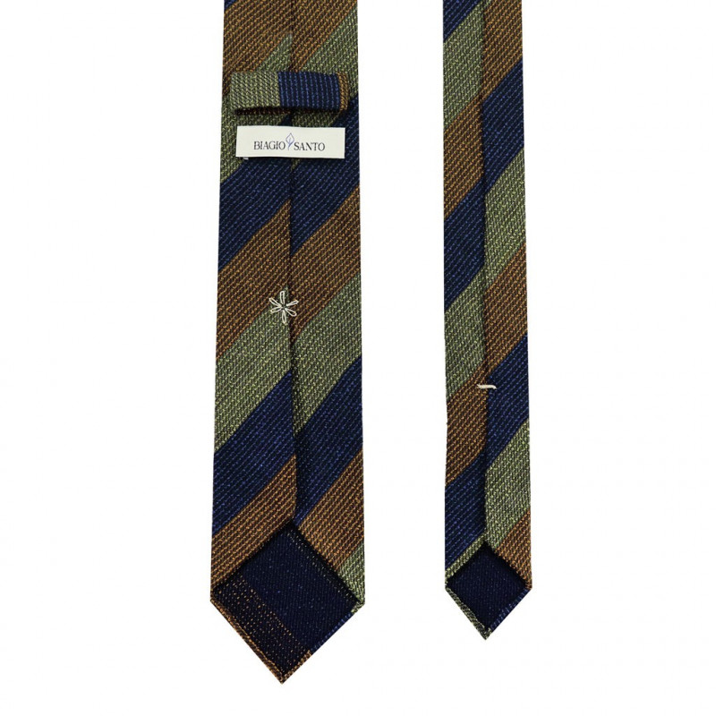 Olive green, navy and rust jacquard stripes
