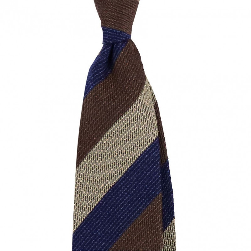Camel, brown and navy jacquard stripes
