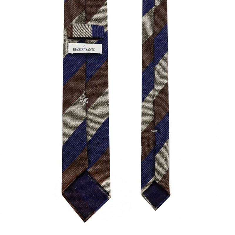 Jacquard regimental beige scuro, marrone e navy