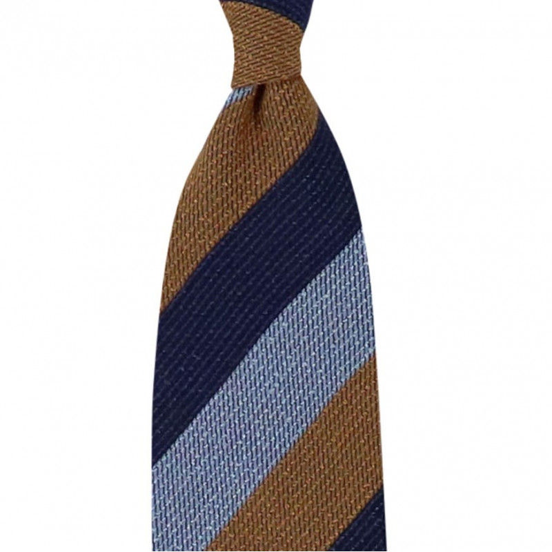 Rust, light blue and navy jacquard stripes