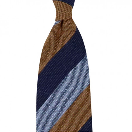 Rust, light blue and navy jacquard stripes