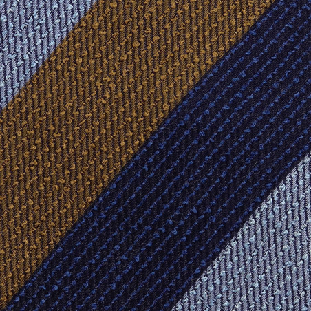 Rust, light blue and navy jacquard stripes