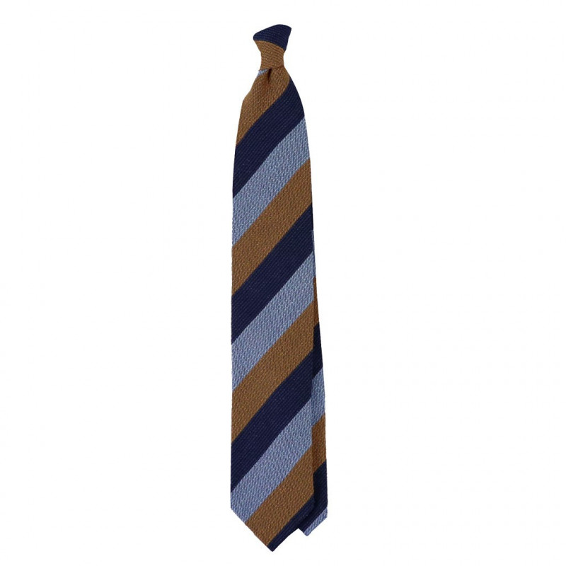 Rust, light blue and navy jacquard stripes