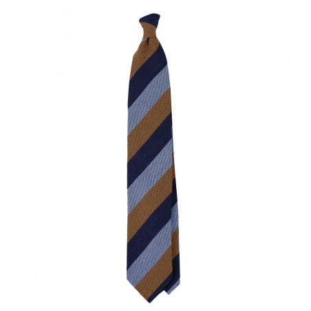 Rust, light blue and navy jacquard stripes