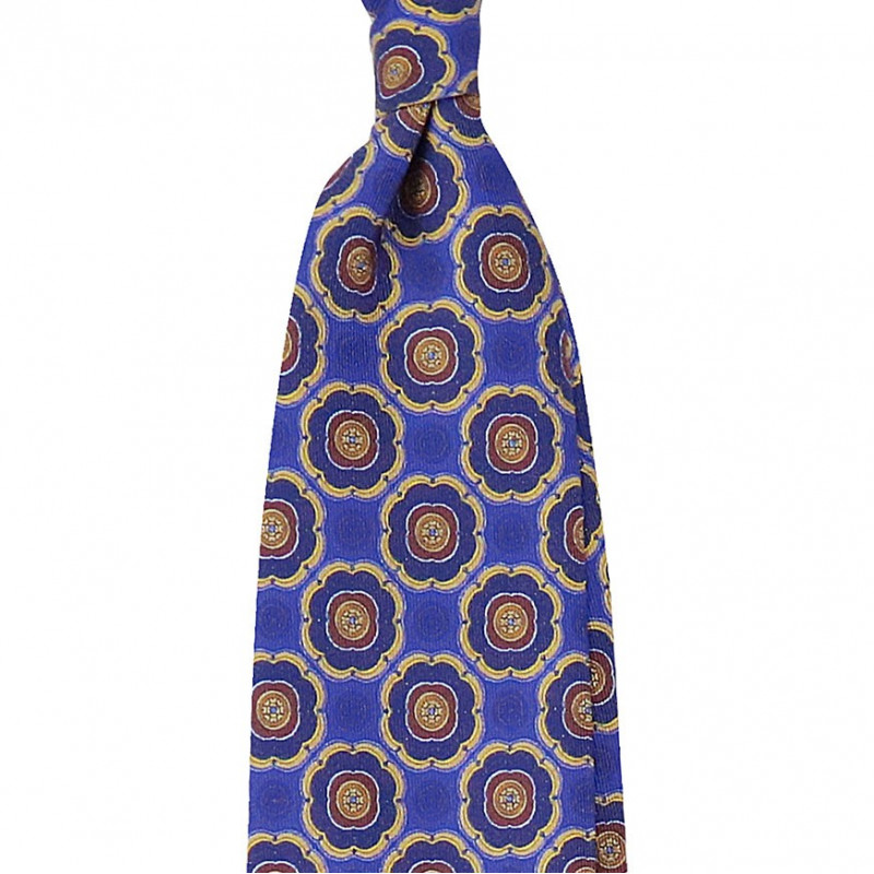 Royal/navy medallion printed on silk twill