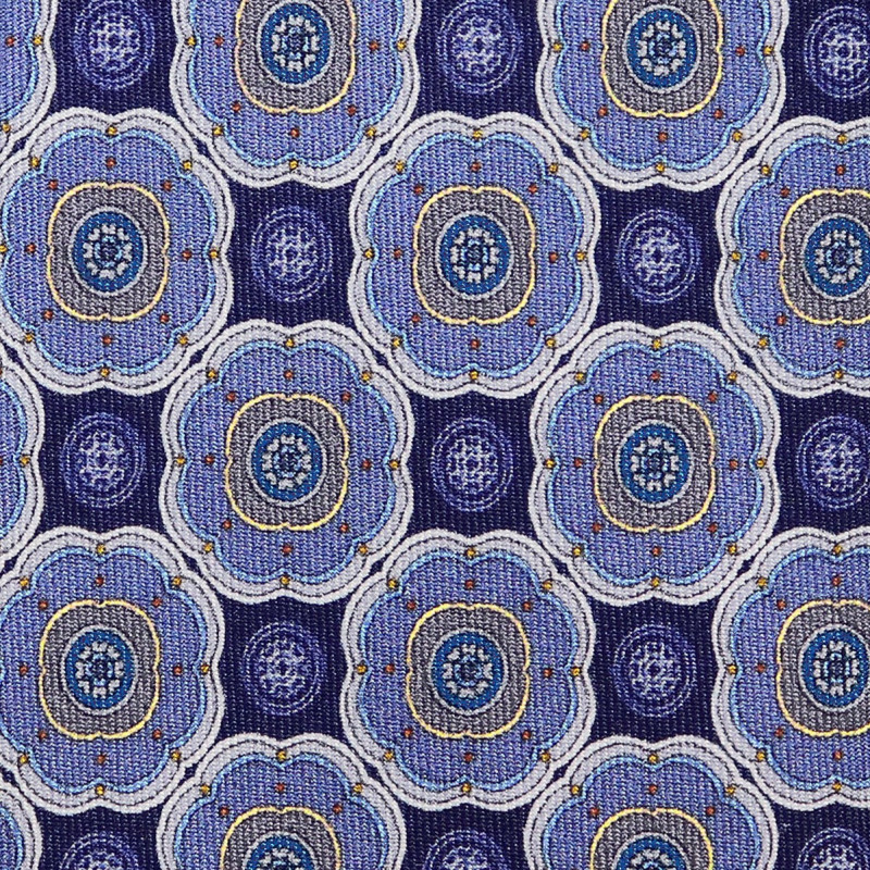 Navy/sky medallion printed on silk twill Navy/sky medallion printed on silk twill