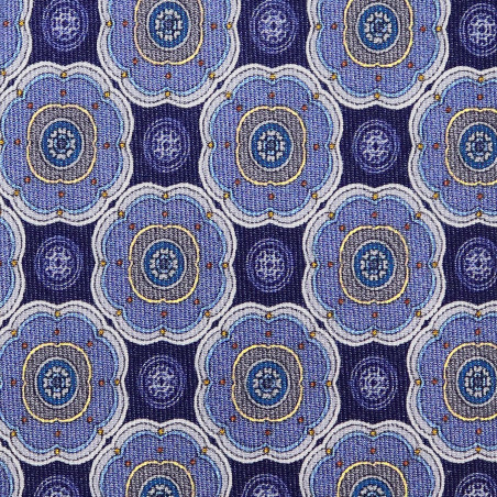Navy/sky medallion printed on silk twill Navy/sky medallion printed on silk twill