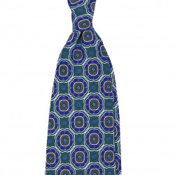 Green/royal medallion printed on silk twill